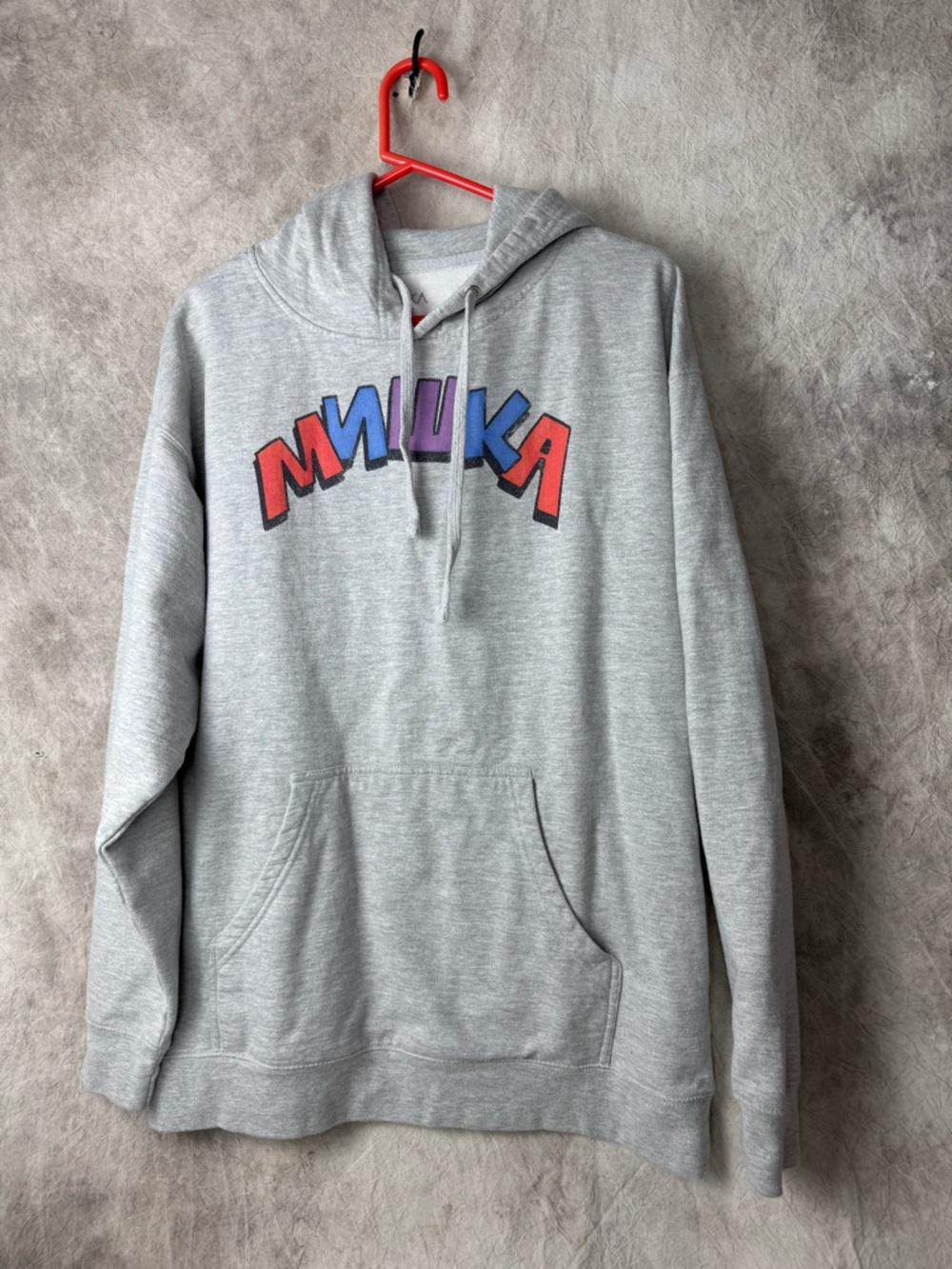Mishka Light Gray Hoodie with Red, Purple & Blue. little bear